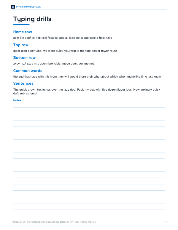 Preview of Printable Typing Drill Sheets